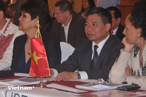 Phó trưởng Ban Đối ngoại Trung ương Nguyễn Huy Tăng tại hội thảo. (Ảnh: Việt Hùng/Vietnam+)