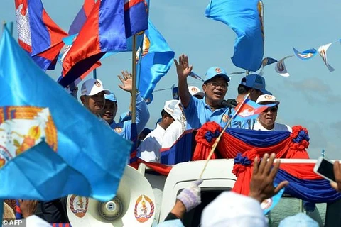 Thủ tướng Campuchia Hunsen vận động tranh cử. (Nguồn: AFP)