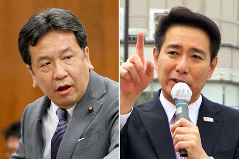 Yukio Edano (trái) và Seiji Maehara chạy đua vào vị trí lãnh đạo đảng Dân chủ đối lập. (Nguồn: asahi.com)
