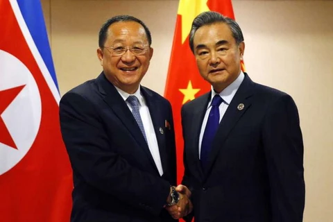 Bộ trưởng Ngoại giao Trung Quốc Vương hội đàm với người đồng cấp Triều Tiên Ri Yong-Ho. (Nguồn: AP)