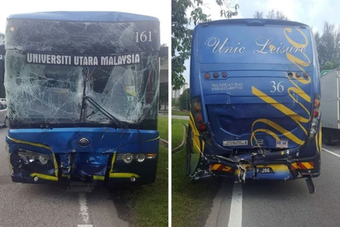 Hai chiếc xe buýt gặp tai nạn. (Nguồn: Yahoo News Singapore)