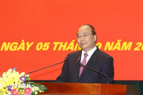 Thủ tướng Nguyễn Xuân Phúc phát biểu tại lễ khai giảng. (Ảnh: Thống Nhất/TTXVN)