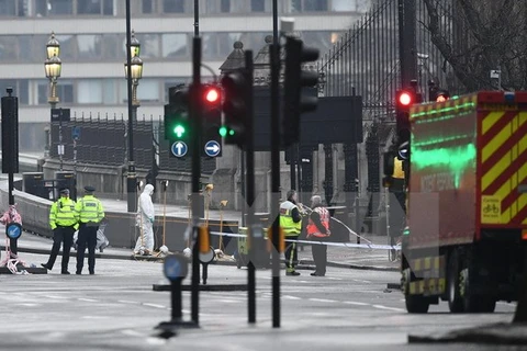 Hiện trường vụ tấn công bên ngoài tòa nhà Quốc hội Anh ở London. (Nguồn: AFP/TTXVN)