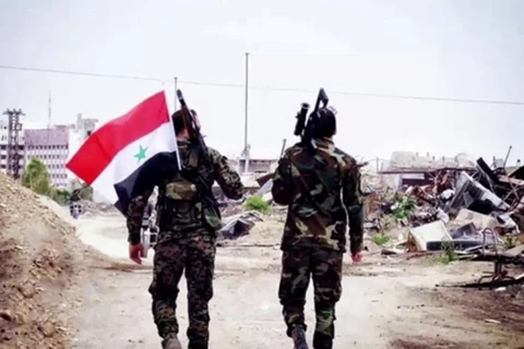 Quân đội Syria tại thị trấn Albu Kamal. (Nguồn: AP)