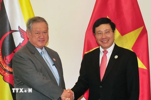 Phó Thủ tướng, Bộ trưởng Ngoại giao Phạm Bình Minh tiếp Bộ trưởng Ngoại giao và Thương mại Brunei. (Ảnh: TTXVN)