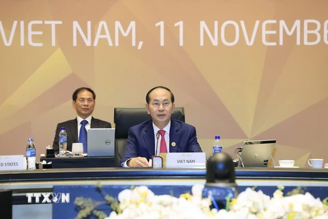 Chủ tịch nước Trần Đại Quang phát biểu bế mạc hội nghị. (Ảnh: TTXVN)