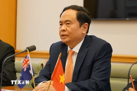 Chủ tịch Ủy ban Trung ương Mặt trận Tổ quốc Việt Nam Trần Thanh Mẫn trong chuyến thăm Australia. (Ảnh: Sao Băng/TTXVN)