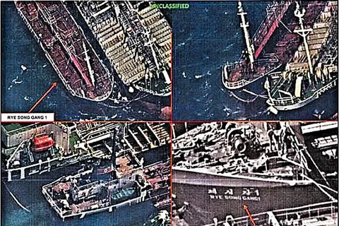 Những hình ảnh do vệ tinh Mỹ ghi lại việc Trung Quốc chuyển dầu cho Triều Tiên. (Nguồn: Daily Mail)