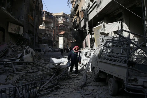 Cảnh đổ nát ở Douma sau các cuộc tấn công. (Nguồn: Reuters)