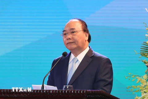 Thủ tướng Nguyễn Xuân Phúc phát biểu tại lễ kỷ niệm. (Ảnh: Thống Nhất/TTXVN)