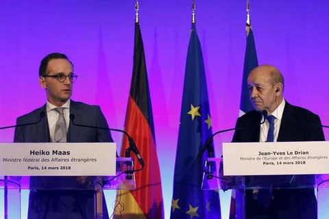 Ngoại trưởng Pháp Jean-Yves Le Drian (phải) và người đồng cấp Đức Heiko Maas. (Nguồn: DW)