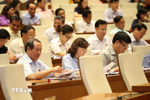 Đoàn đại biểu Quốc hội tỉnh Hải Dương dự kỳ họp. (Ảnh: Doãn Tấn/TTXVN)
