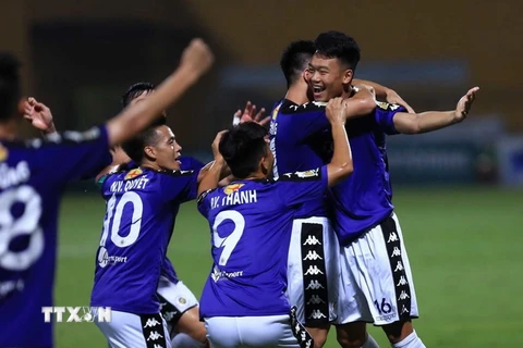 Hà Nội FC đã giành chức vô địch lượt đi. (Ảnh: Trọng Đạt/TTXVN)