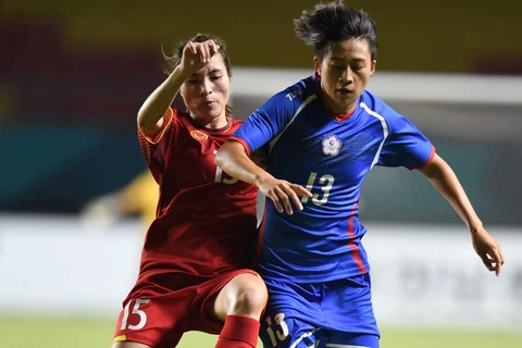 Tuyển nữ Việt Nam (áo đỏ) thua tiếc nuối dù chiếm thế trận trước Đài Loan. (Nguồn: AFC)