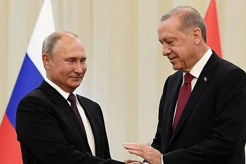 Tổng thống Nga Vladimir Putin và người đồng cấp Thổ Nhĩ Kỳ Recep Tayyip Erdogan. (Nguồn: AFP)