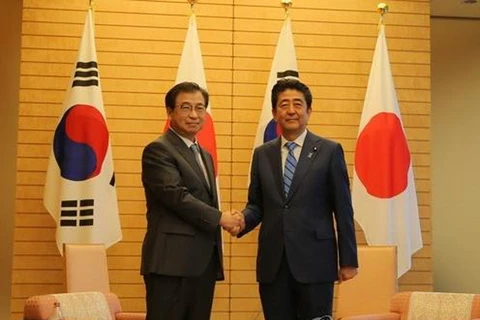 Thủ tướng Nhật Bản Shinzo Abe gặp Giám đốc NIS Suh Hoon. (Nguồn: Yonhap)