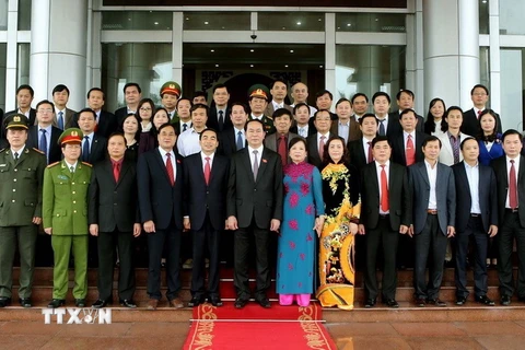 Chủ tịch nước Trần Đại Quang với cán bộ chủ chốt tỉnh Ninh Bình, ngày 3/4/2016. (Ảnh: Nhan Sáng/TTXVN)