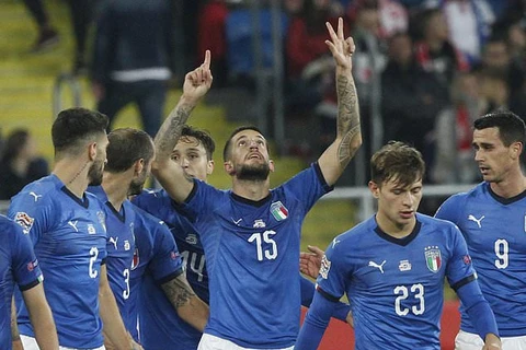 Cristiano Biraghi (số 15) ghi bàn giúp Italy giành chiến thắng. (Nguồn: PA)