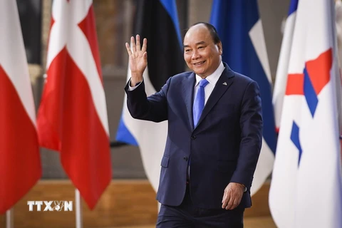 Thủ tướng Nguyễn Xuân Phúc đến dự Lễ khai mạc Hội nghị Cấp cao Á-Âu (ASEM) lần thứ 12. (Ảnh: TTXVN)