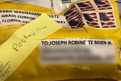 Bưu kiện gửi đến theo địa chỉ của Cựu Phó Tổng thống Mỹ Joe Biden. (Nguồn: CNN)