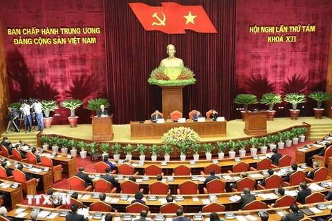 Quang cảnh khai mạc Hội nghị lần thứ tám Ban Chấp hành Trung ương Đảng khoá XII. (Ảnh: TTXVN)