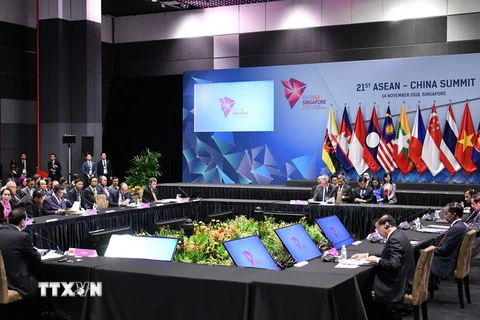 Quang cảnh Hội nghị Cấp cao ASEAN-Trung Quốc lần thứ 21. (Ảnh: Thống Nhất/TTXVN)