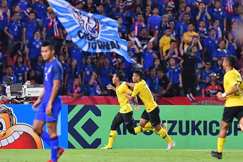 Malaysia (áo vàng) giành vé vào chung kết AFF Suzuki Cup 2018 sau khi hạ bệ Thái Lan. (Nguồn: Getty Images)