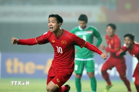 Hình ảnh Công Phượng và U23 Việt Nam đánh bại U23 Iraq sẽ được tái hiện ở UAE tại Asian Cup 2019? (Ảnh: Hoàng Linh/TTXVN)