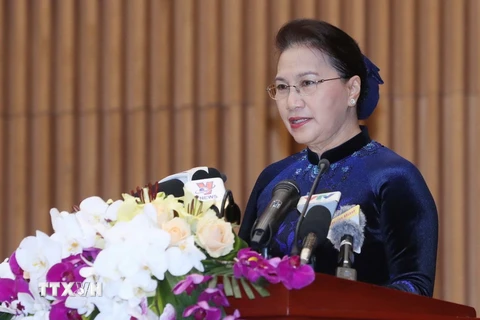 Chủ tịch Quốc hội Nguyễn Thị Kim Ngân phát biểu. (Ảnh: Trọng Đức/TTXVN)