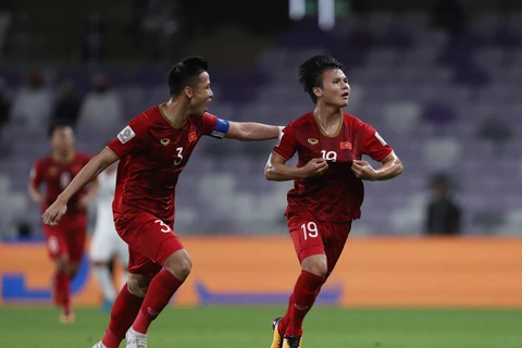 Quang Hải mở tỷ số cho tuyển Việt Nam. (Ảnh: afcasiancup)