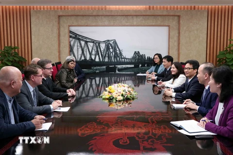 Phó Thủ tướng Vũ Đức Đam tiếp ông Gunther Platter, Thủ hiến bang Tyrol, Cộng hòa Áo đang thăm và làm việc tại Việt Nam. (Ảnh: Văn Điệp/TTXVN)