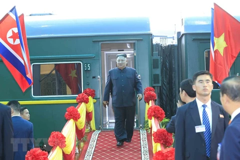 Chủ tịch Triều Tiên Kim Jong-un đến Việt Nam. (Ảnh: Nhan Sáng/TTXVN)