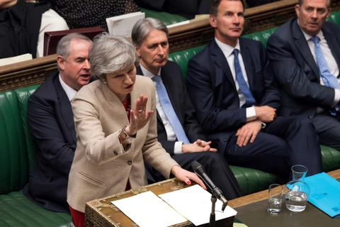 Thủ tướng Anh Theresa May phát biểu tại phiên họp của Hạ viện về thỏa thuận Brexit tại London, ngày 29/3/2019. (Ảnh: AFP/TTXVN)