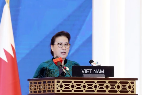 Chủ tịch Quốc hội Nguyễn Thị Kim Ngân phát biểu tại phiên thảo luận chung của IPU – 140. (Ảnh: Trọng Đức/TTXVN)