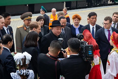Nhà lãnh đạo Triều Tiên Kim Jong-un đã đến Nga. (Ảnh: AFP/TTXVN)