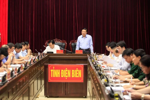 Trưởng Ban Nội chính Trung ương Phan Đình Trạc phát biểu tại buổi làm việc với Ban Thường vụ Tỉnh ủy Điện Biên. (Ảnh: Xuân Tư/TTXVN)