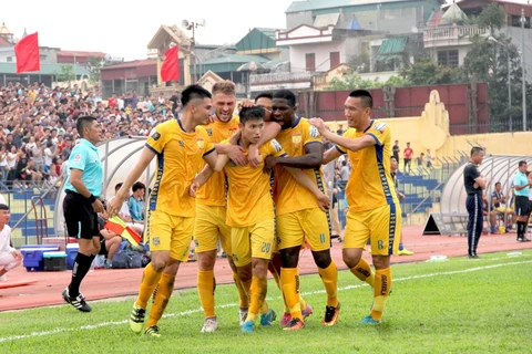 Thanh Hóa thắng đậm Hà Nội FC. (Ảnh: Trịnh Duy Hưng/TTXVN)