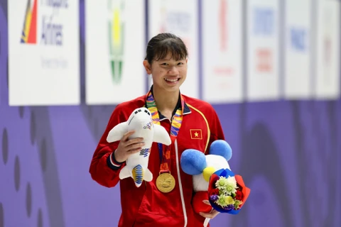 Ánh Viên đã có 3 huy chương Vàng tại SEA Games 30. (Ảnh: Vietnam+)