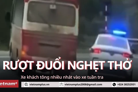 [Video] Nghẹt thở vụ xe khách tông nhiều nhát vào đuôi xe cảnh sát tuần tra