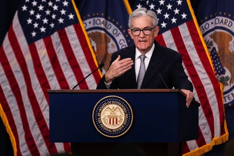 Chủ tịch Fed Jerome Powell phát biểu tại cuộc họp báo ở Washington, D.C. (Nguồn: THX/TTXVN)