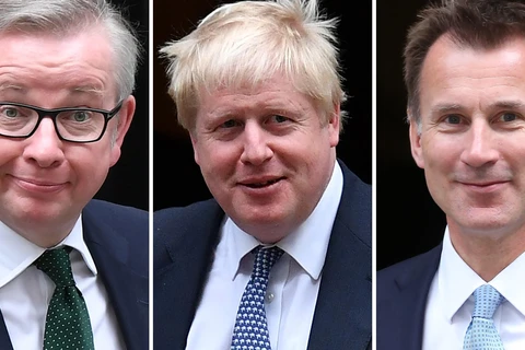 3 ứng cử viên cho vị trí kế nhiệm bà Theresa May: Bộ trưởng Môi trường Michael Gove, Cựu Ngoại trưởng Boris Johnson và Ngoại trưởng Jeremy Hunt. (Ảnh: THX/TTXVN)