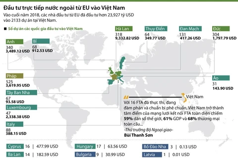 [Infographics] Đầu tư trực tiếp nước ngoài từ EU vào Việt Nam