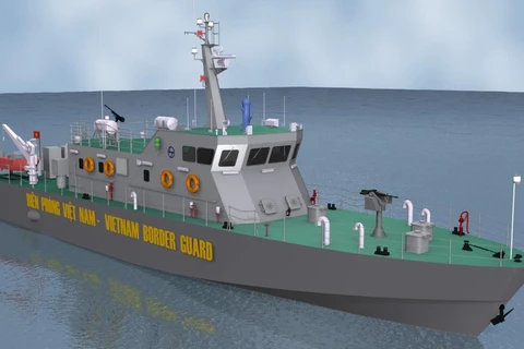Mô hình 3D tàu tuần tra cao tốc HSGB. (Ảnh: Huy Lê/TTXVN)