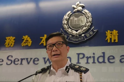 Phó Cảnh sát trưởng Đặc khu hành chính Hong Kong (Trung Quốc) Tang Ping-keung trong cuộc họp báo ngày 12/8/2019. (Ảnh: THX/TTXVN)