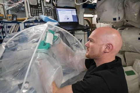 Phi hành gia Alexander Gerst thử nghiệm chế tạo xi măng trên vũ trụ. (Ảnh: NASA)