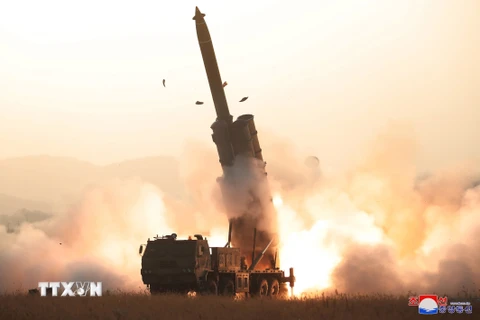 Một vụ phóng thử của Triều Tiên hồi tháng 10/2019. (Ảnh: Yonhap/TTXVN)