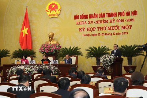 Kỳ họp thứ 11 của Hội đồng nhân dân thành phố Hà Nội khóa XV. (Ảnh: Lâm Khánh/TTXVN)
