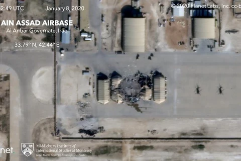 Tên lửa Iran gây ra nhiều thiệt hại tại căn cứ Ain al-Assad. (Ảnh: Planet Labs) 