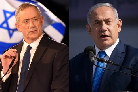 Thủ tướng Netanyahu và lãnh đạo đảng Xanh-Trắng Benny Gantz. (Ảnh: Flash90)