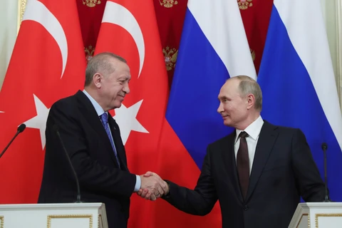 Tổng thống Nga Vladimir Putin người đồng cấp Thổ Nhĩ Kỳ Tayyip Erdogan. (Ảnh: AP) 
